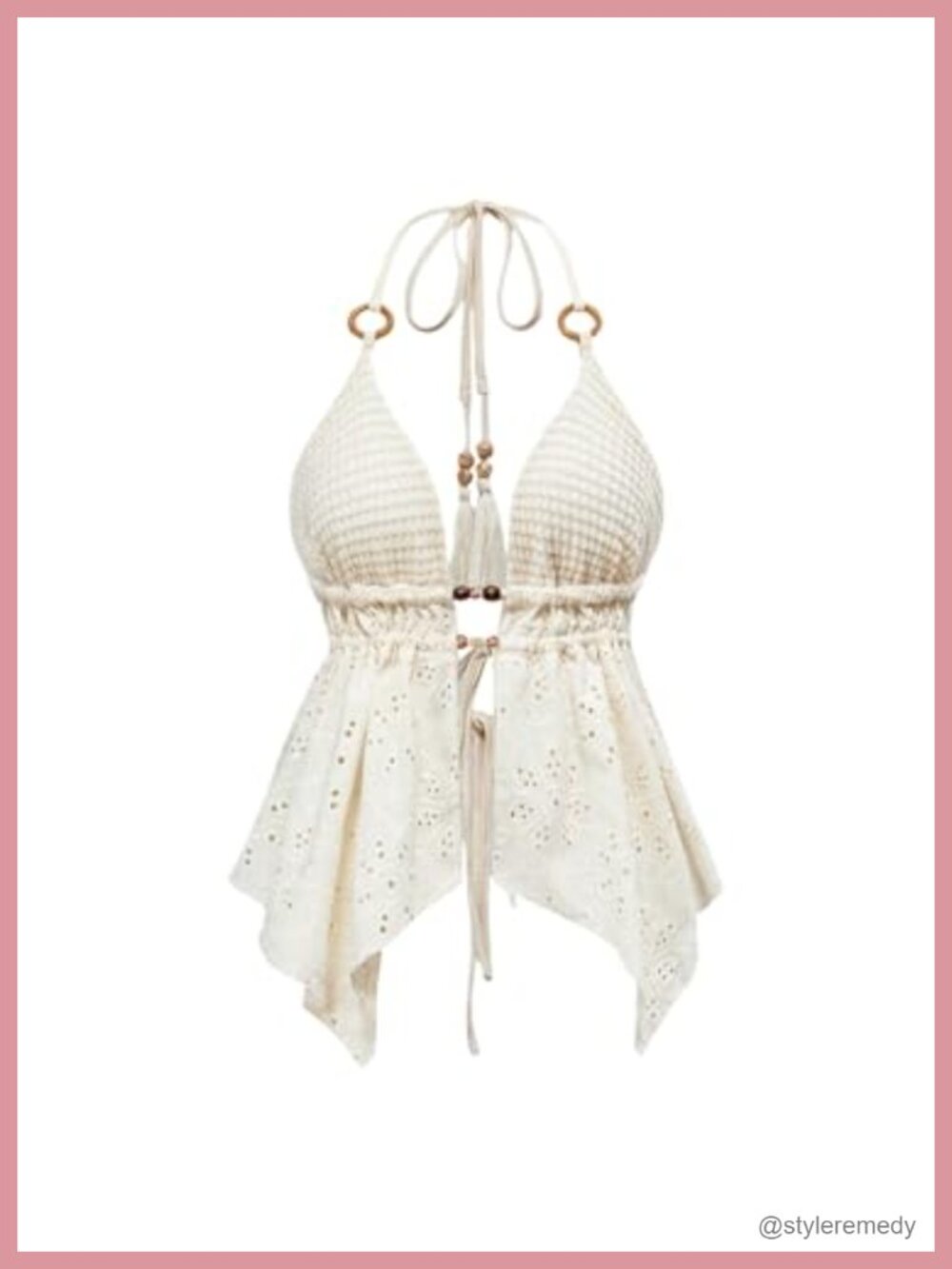 SHENHE Boho Eyelet Halter Top Open Back Tie Asymmetrical Women's